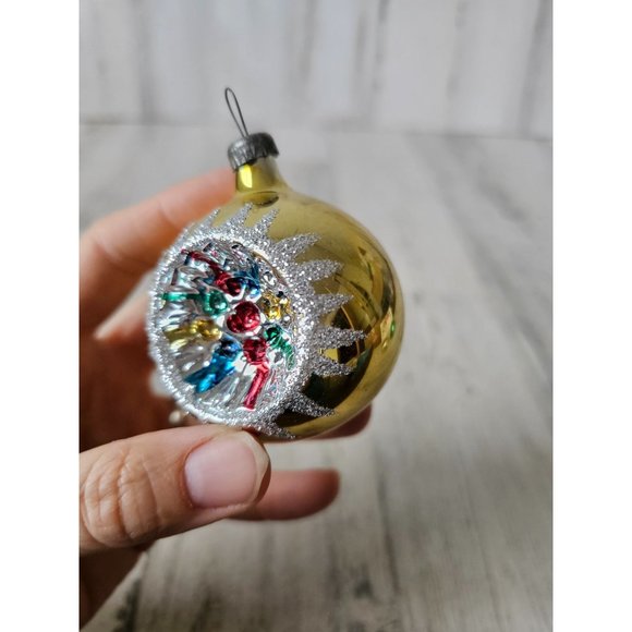 Vintage gold indent glitter silver ball ornament Xmas tree - Picture 2 of 9